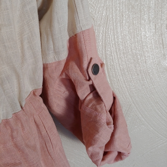 Blu Pepper Color Block Linen Light Pink Tan Utility Jacket Size Women Medium NEW - Picture 10 of 13